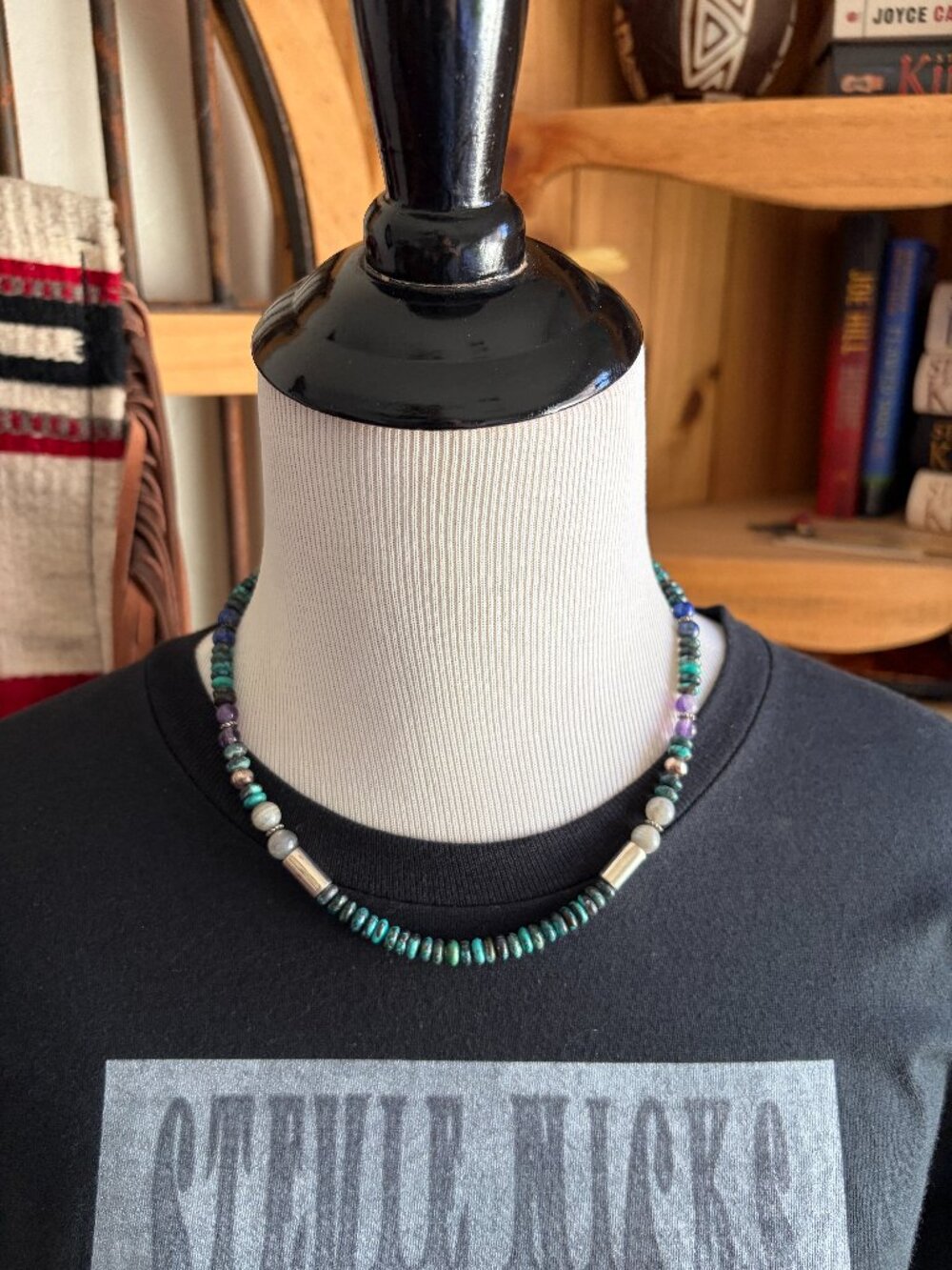 T&R Singer Sterling and Beaded Necklace Navajo 18"